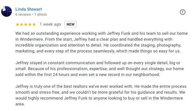 Google Review from Windermere Isle Home Owners for The Funk Collection