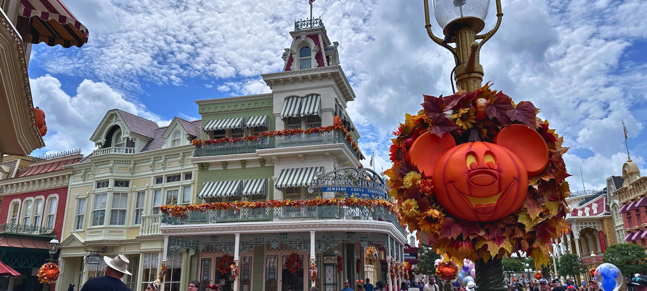 View of Mickey Halloween Wreath with Main Street in the Background