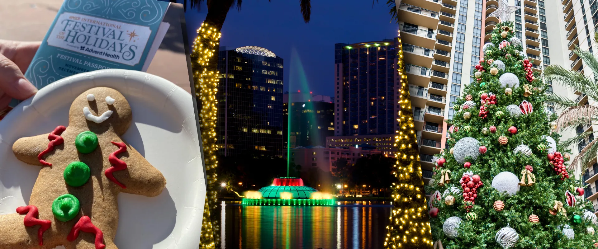 Festival of the Holidays at EPCOT | Lake Eola Fountain with Tree Lights | Christmas Tree